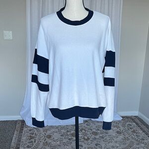 Faherty Beach Fleece Ringer Sweatshirt White and Navy Size Large